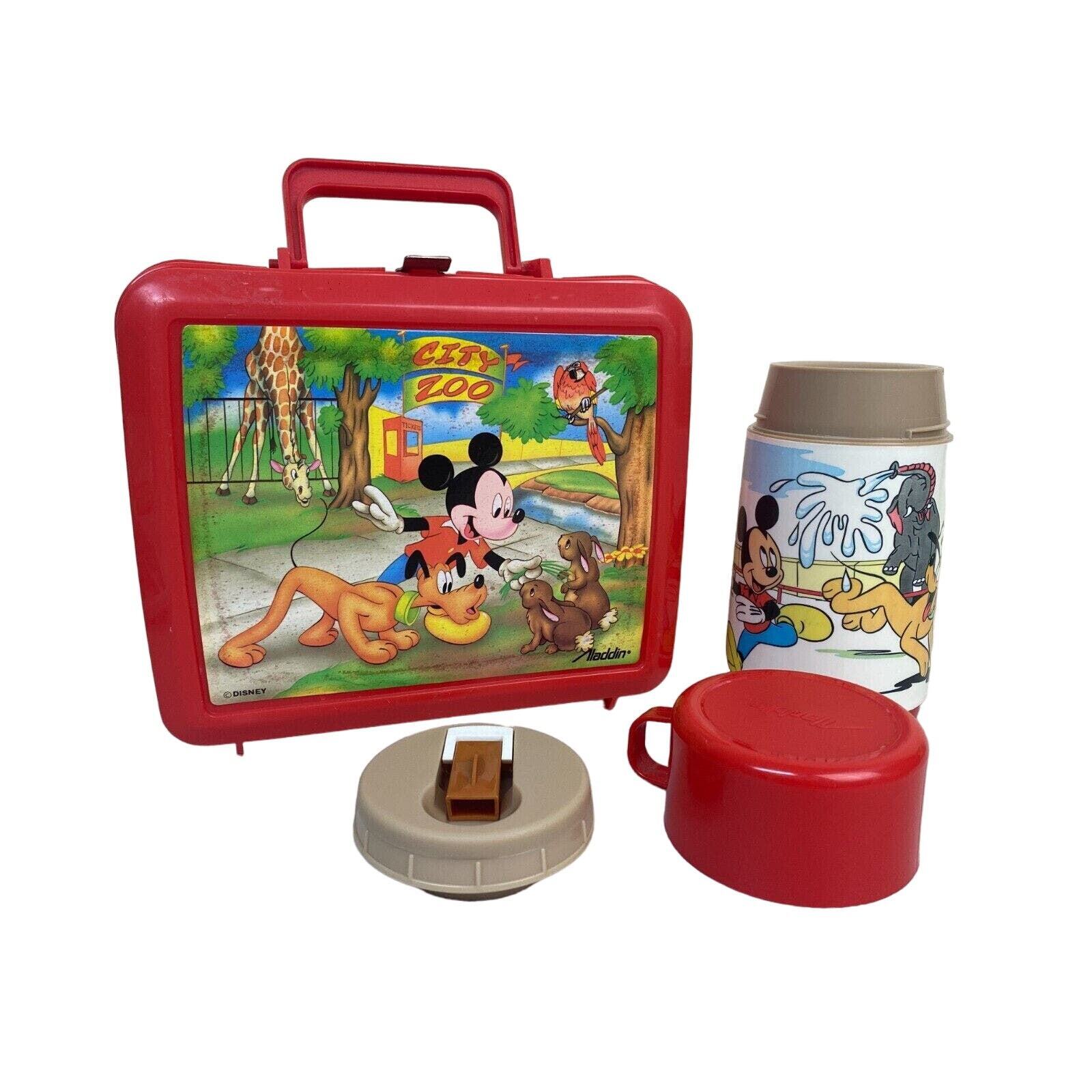 Vintage Mickey Mouse Disney City Zoo Thermos & Lunch Box Complete. Aladdin