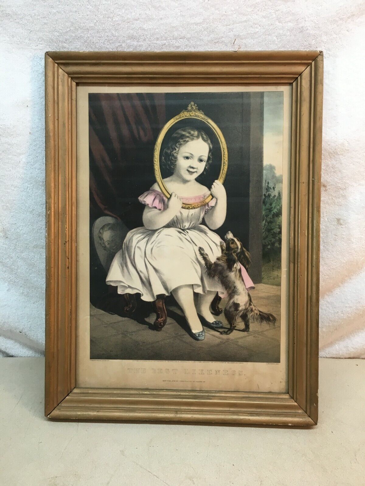 Antique  Victorian Currier and Ives The Best Likeness  in Antique Frame 