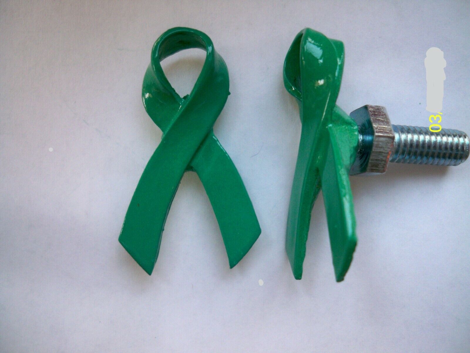 Mental Health Awareness green ribbon license plate bolts, made in the USA