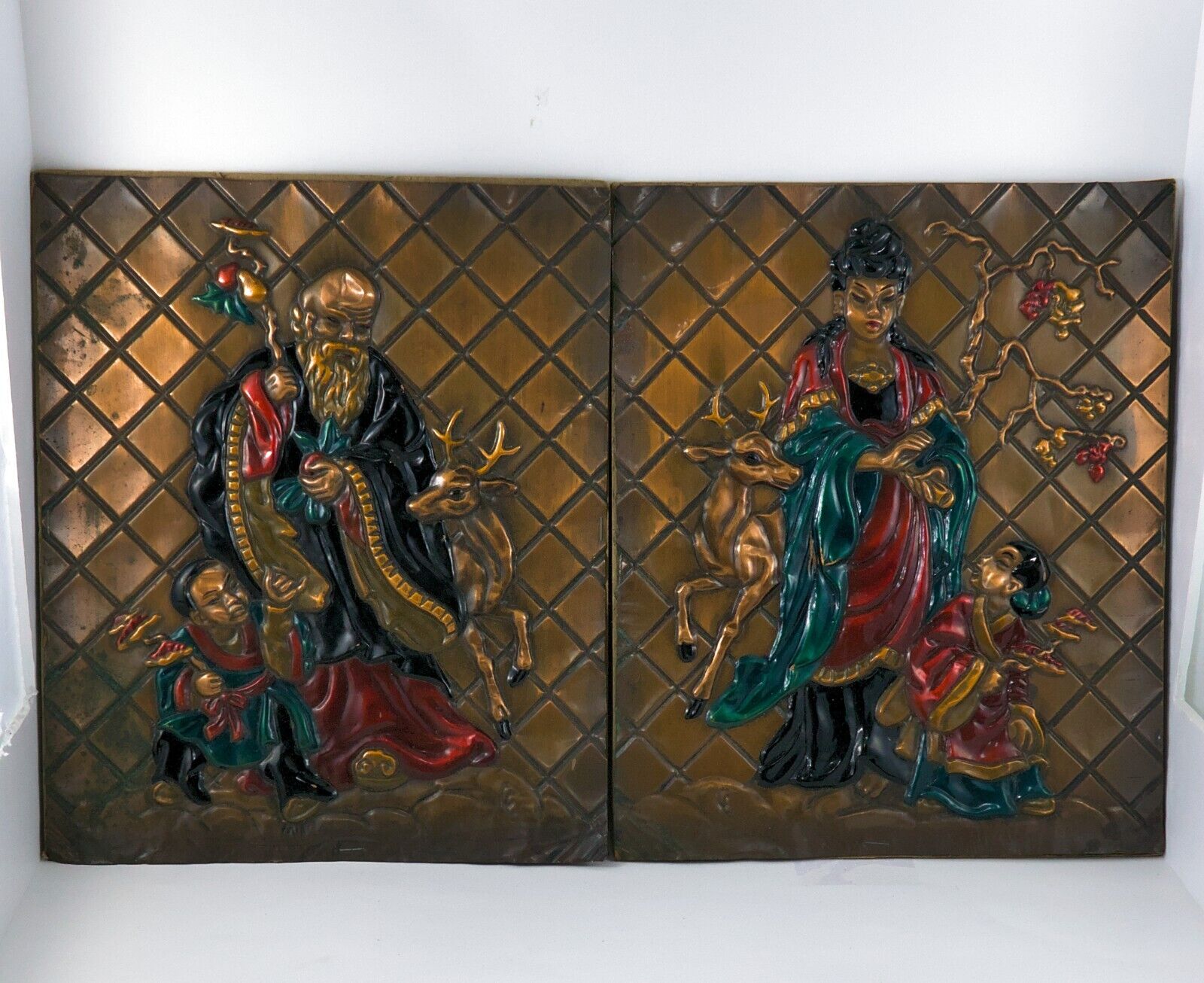 Coppercraft of Hollywood Raised Relief Copper Christmas Artwork Set of 2 Antique