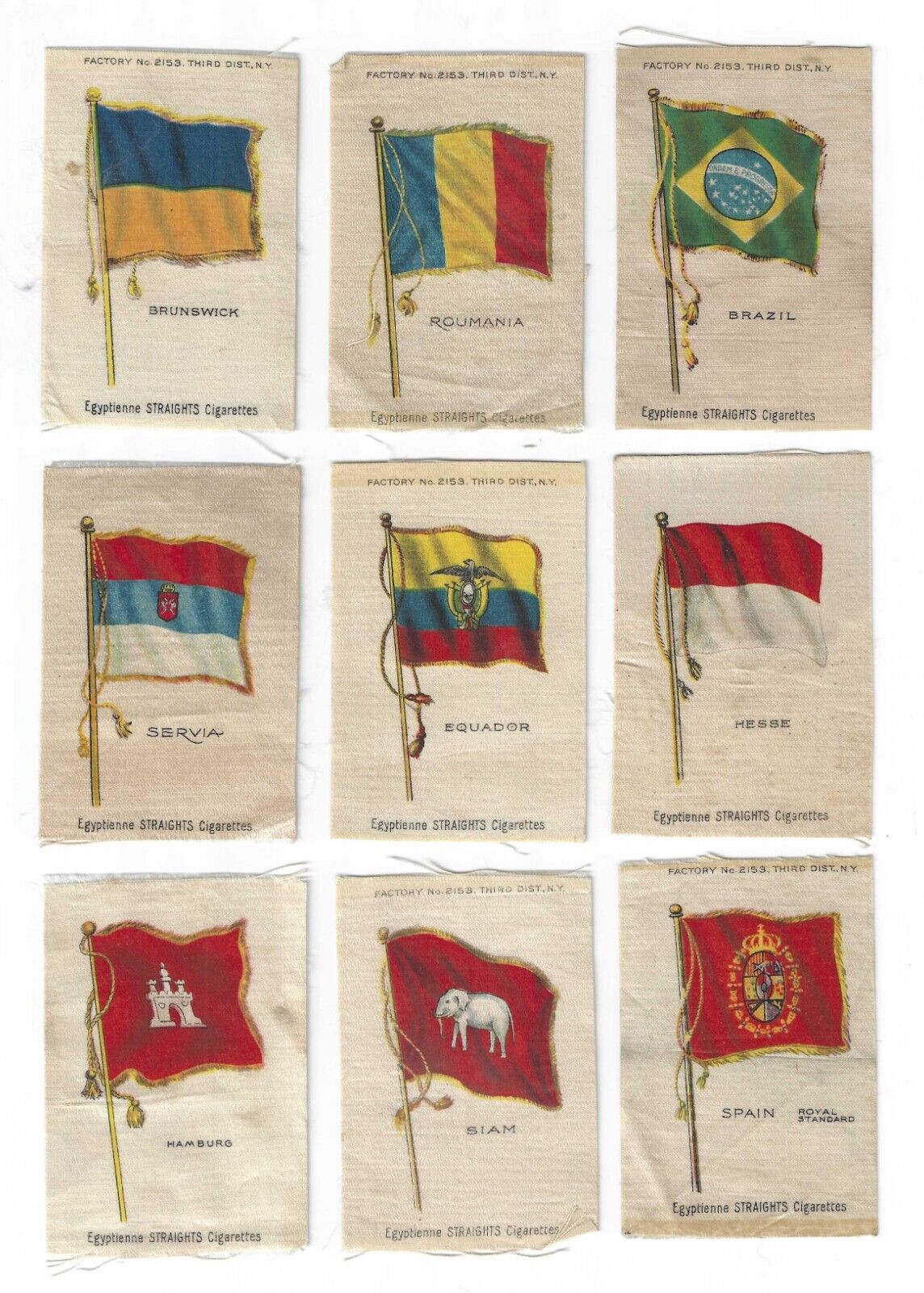 c1910\'s S33 Egyptienne Tobacco Silk - National Flags Series -  9 Different