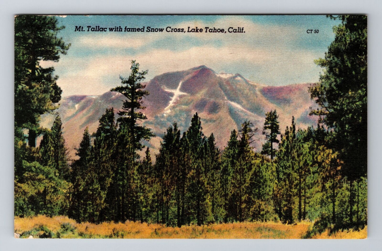 Lake Tahoe CA-California, Mt Tallac, Snow Cross, Antique Vintage Postcard