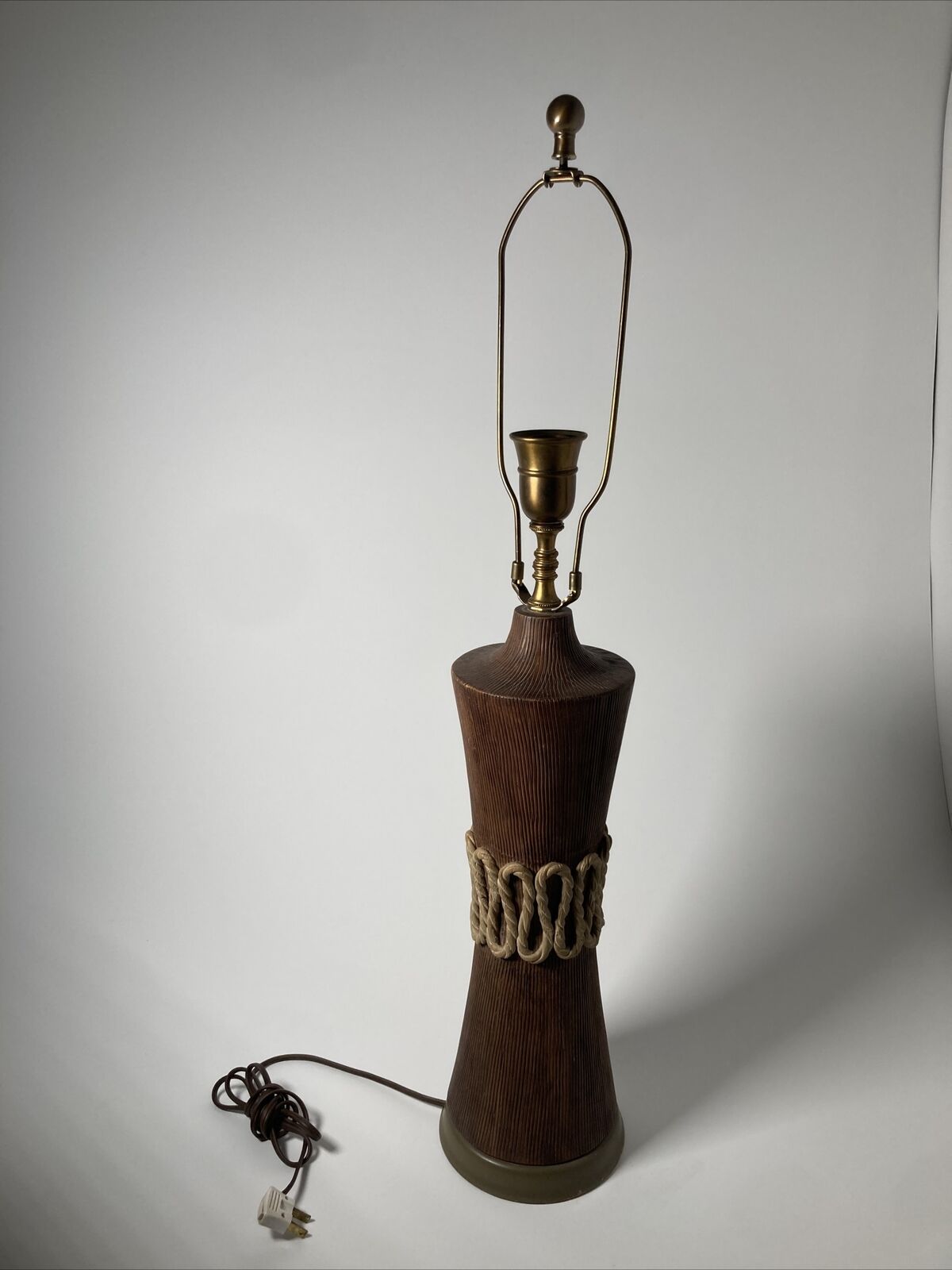 Vintage Ugo Zaccagnini Ceramic Lamp -Hourglass Shape, Rope Braid -Signed, Rare