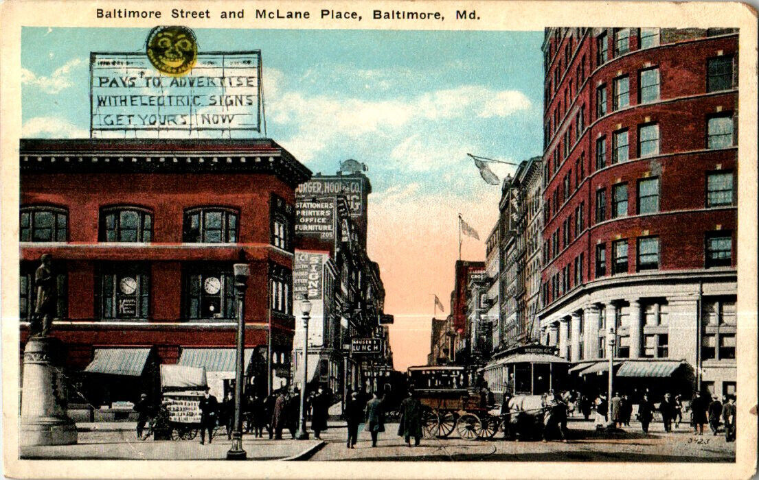 Baltimore Street & McLane Place, Baltimore, Maryland postcard