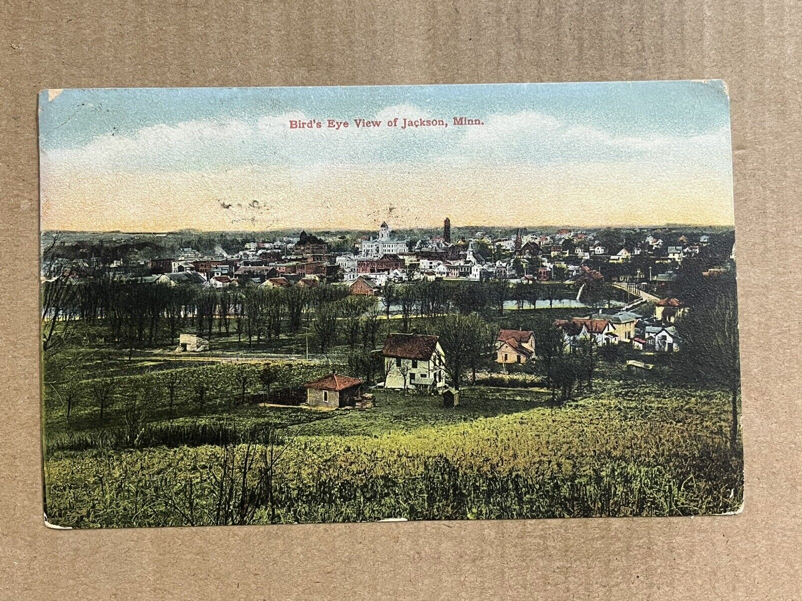 Postcard Jackson MN Minnesota Aerial View Vintage 1910 PC