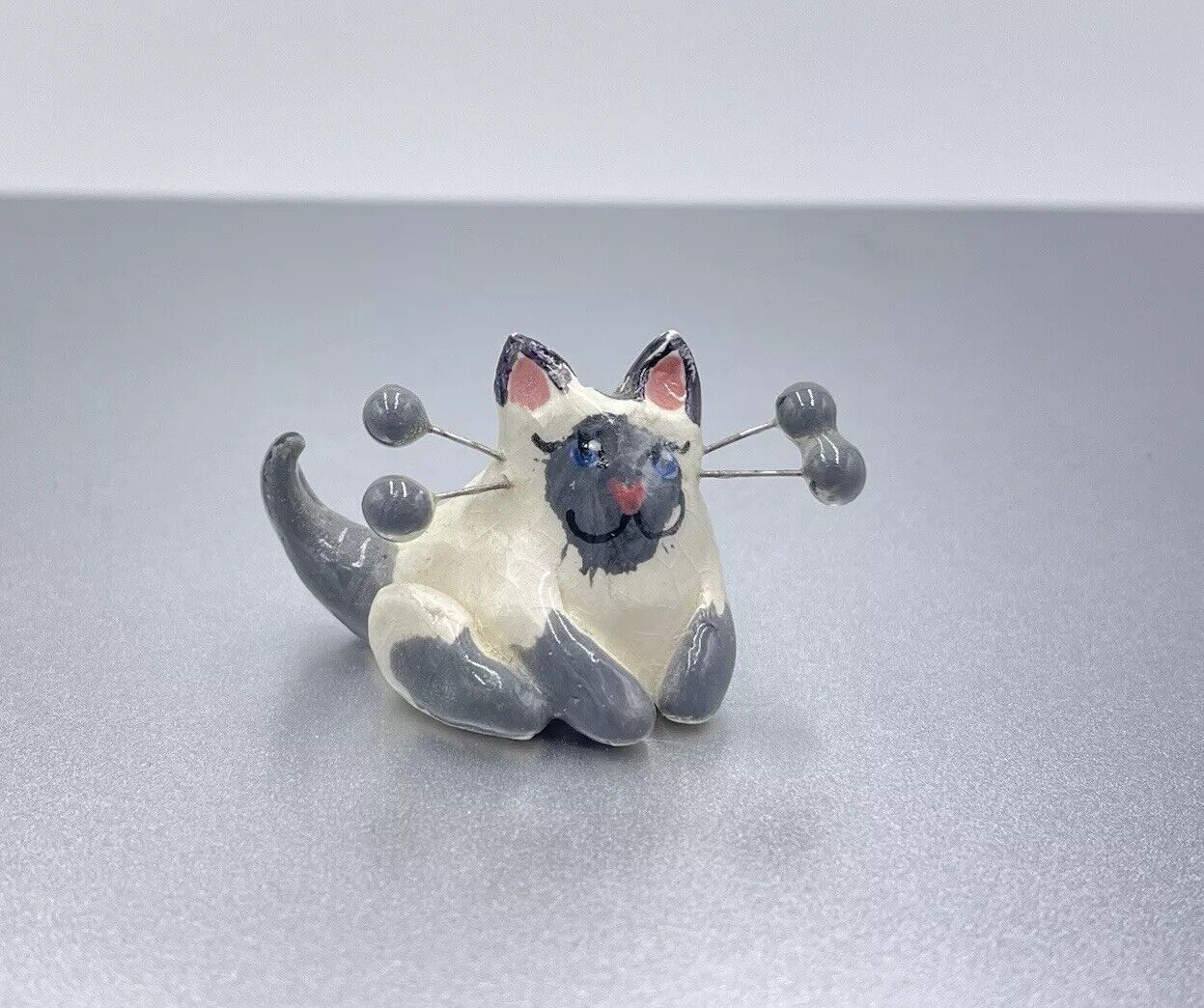 Amy Lacombe Micro Miniature Gray White Cat Kitty Handmade WhimsiClay Estate