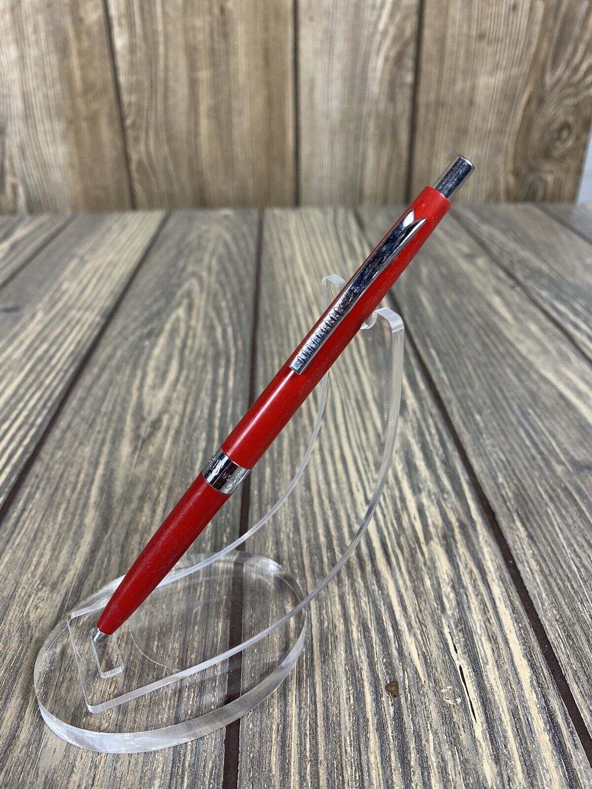 Vintage Red Silver Scripts USA Retractable Pen