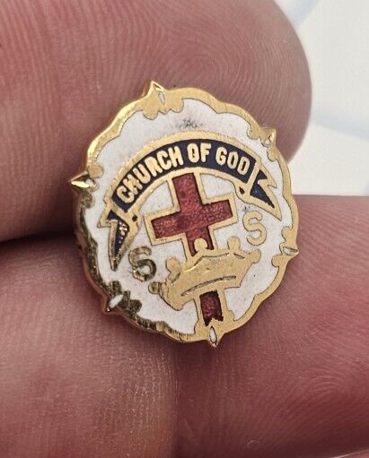 VTG Lapel Pinback Hat Pin Church Of God Sunday School Cross & Crown Badge