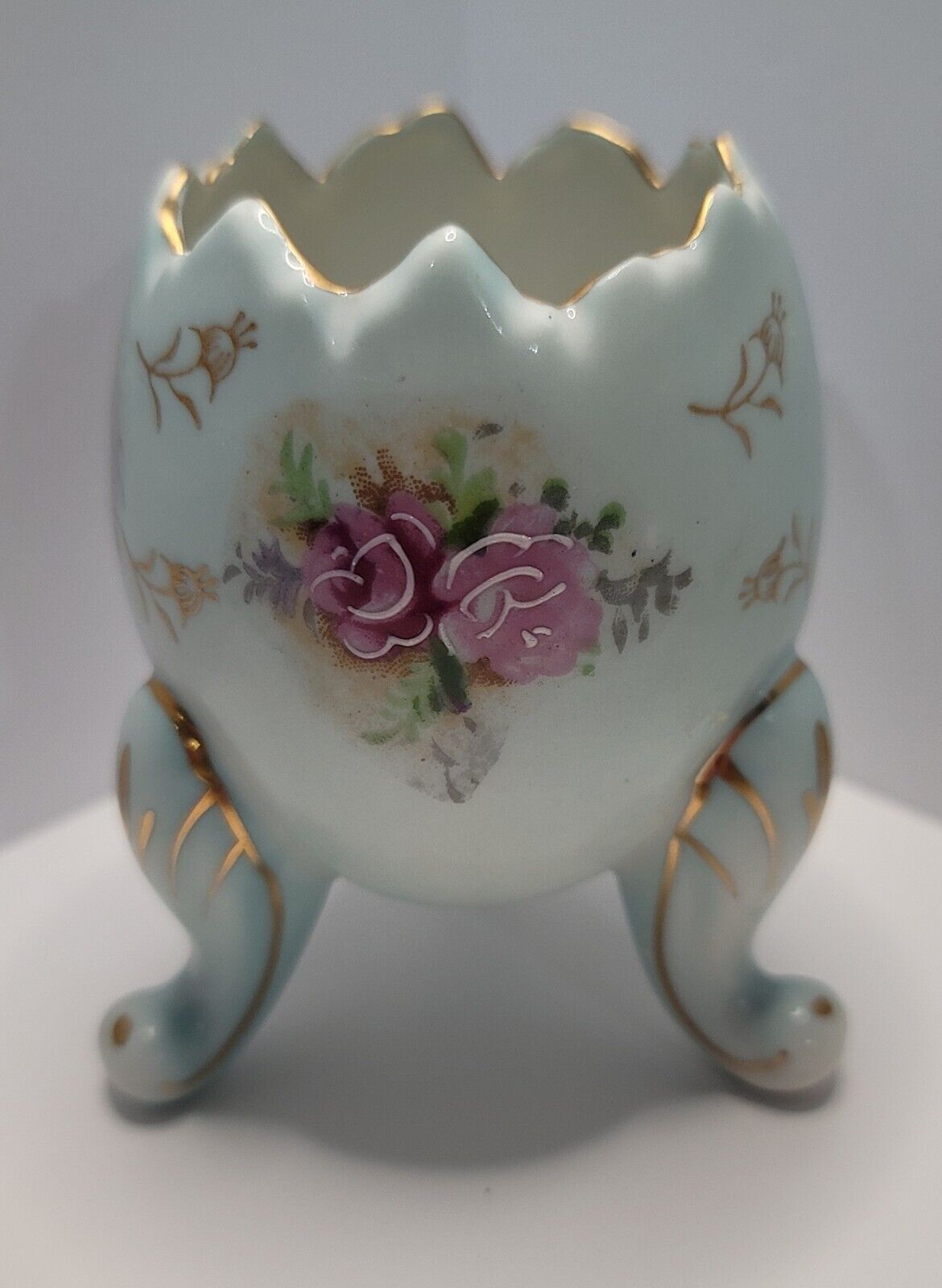 Napcoware Egg Cup Porcelain Gold Trim Footed Vase Japan Vintage Blue Pink Gold 