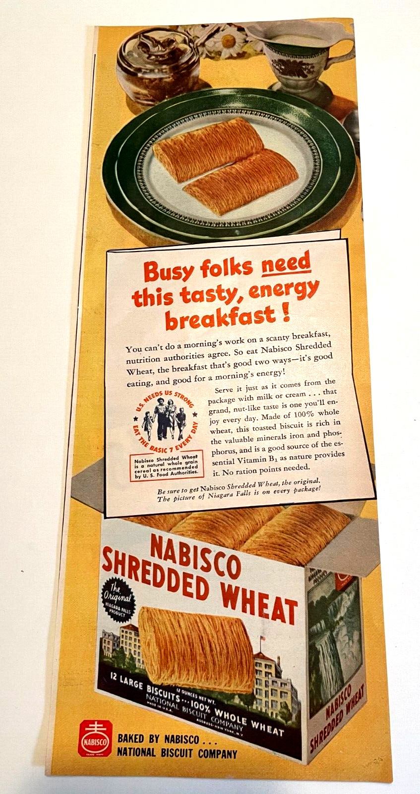 1943 Print Ad Nabisco Shredded Wheat, other side V-8 Juice, - half page 5\'x13\'