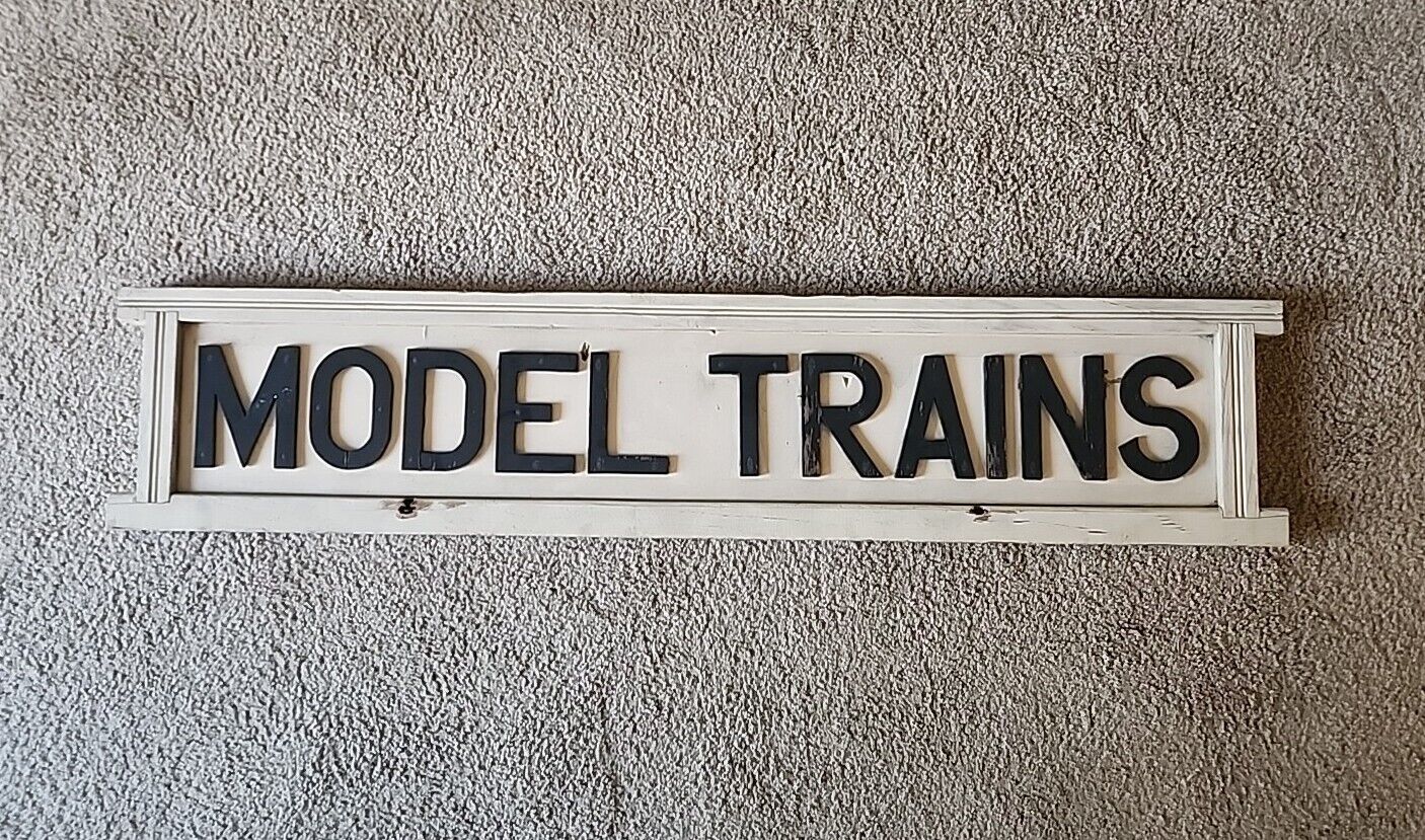 Large Antique Double Sided Wooden Sign Model Train Railroad Collector 47x10\