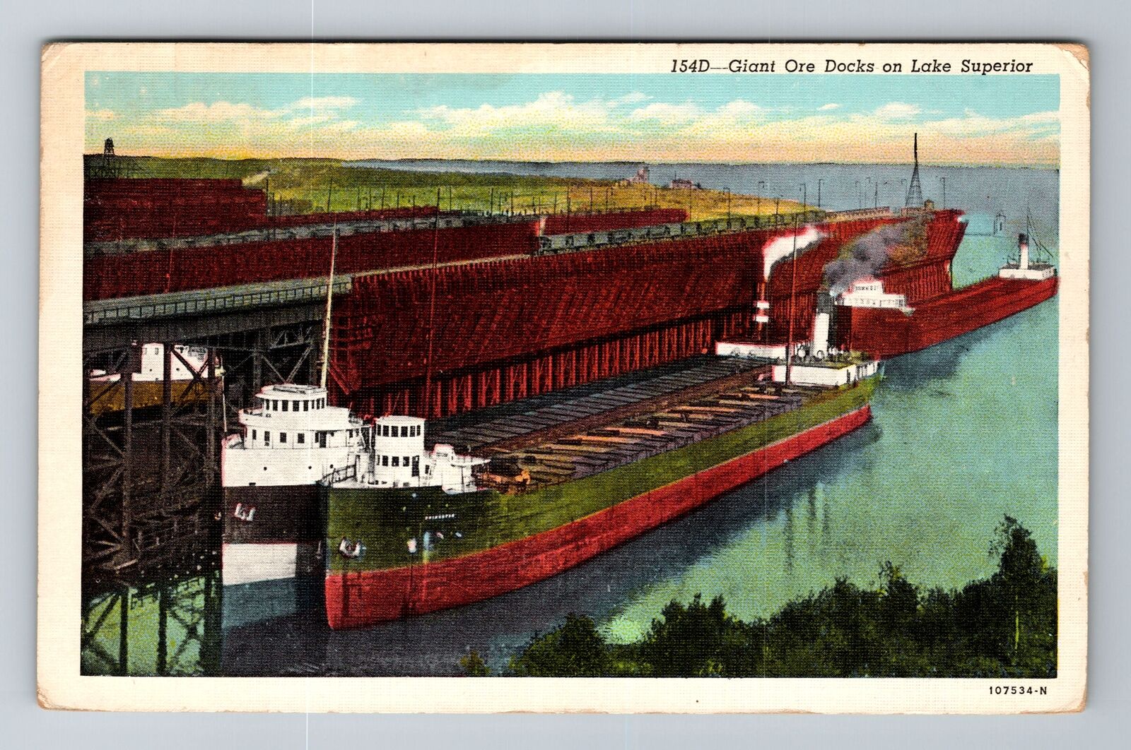Duluth MN-Minnesota, Giant Ore Docks, Lake Superior, Antique Vintage Postcard