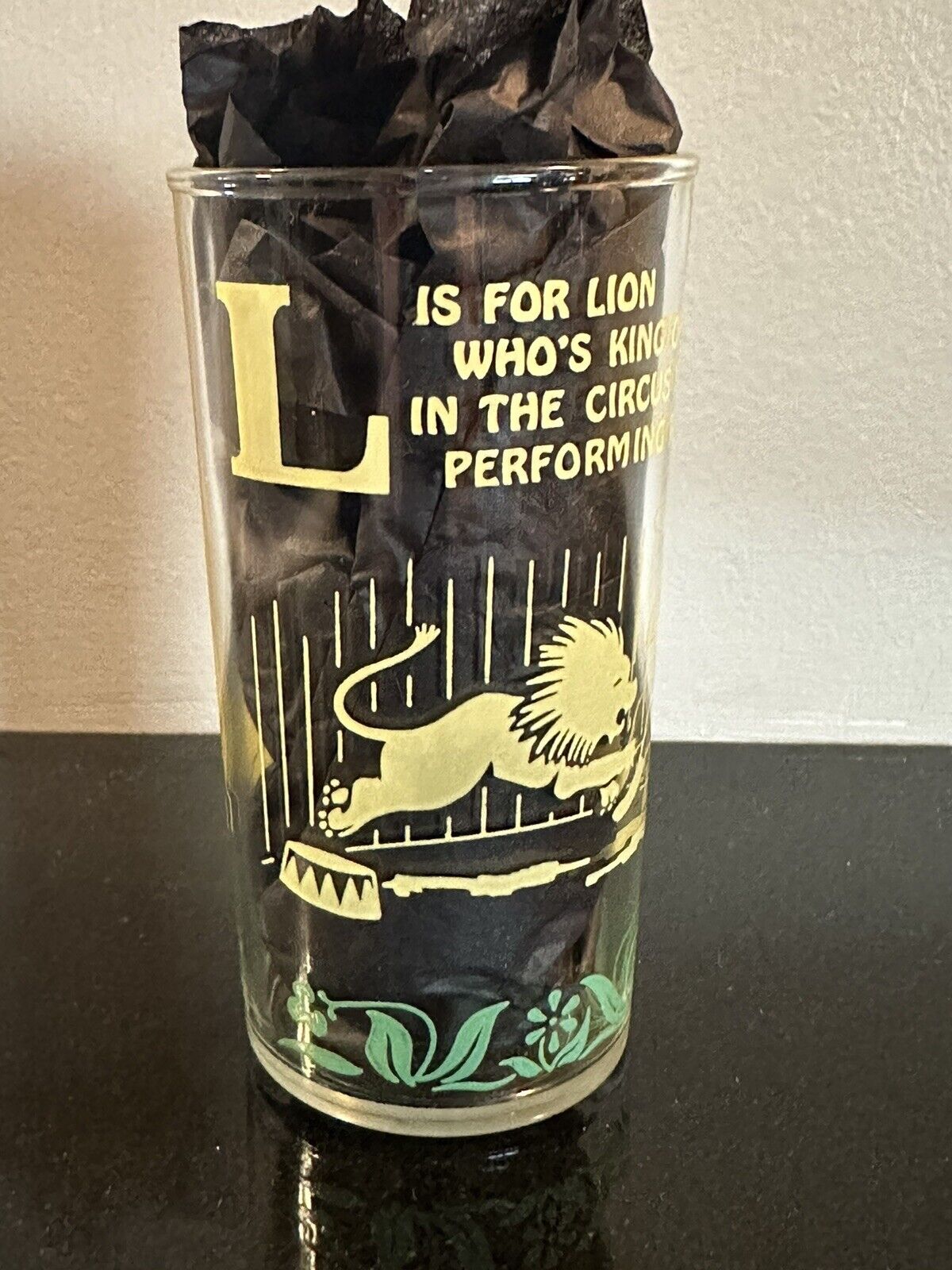 Rare Hazel Atlas Alphabet Drinking Glass - L Is For Lion