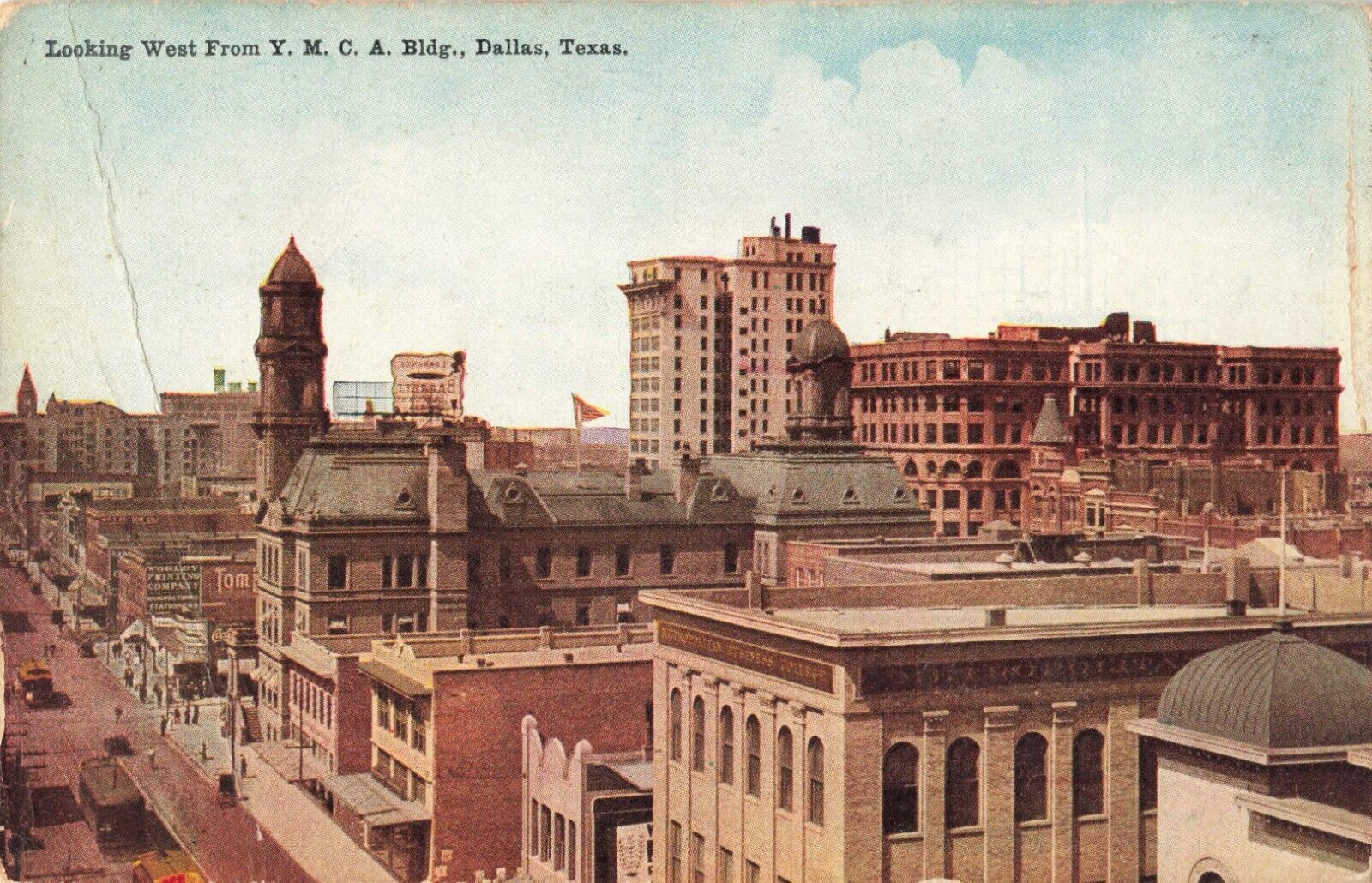 Looking West from YMCA Building Dallas Texas TX Birdseye View c1910 Postcard