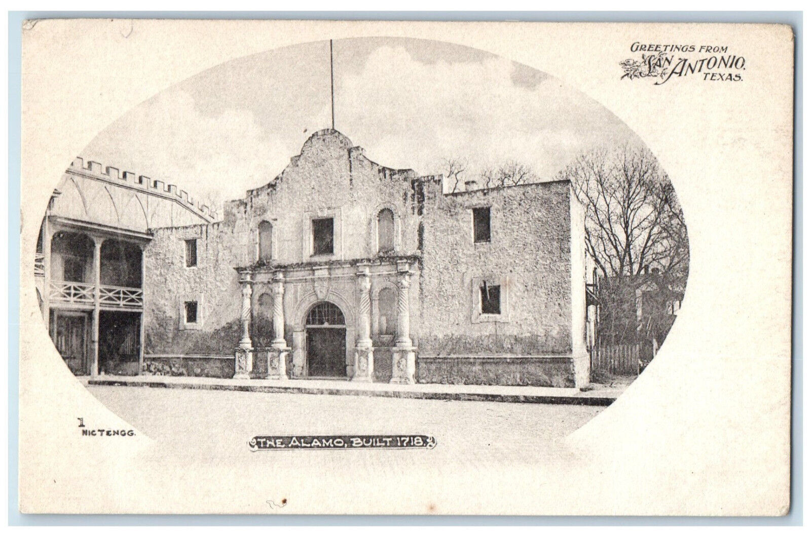 c1905 Greetings From San Antonio Texas TX, The Alamo Scene Antique Postcard