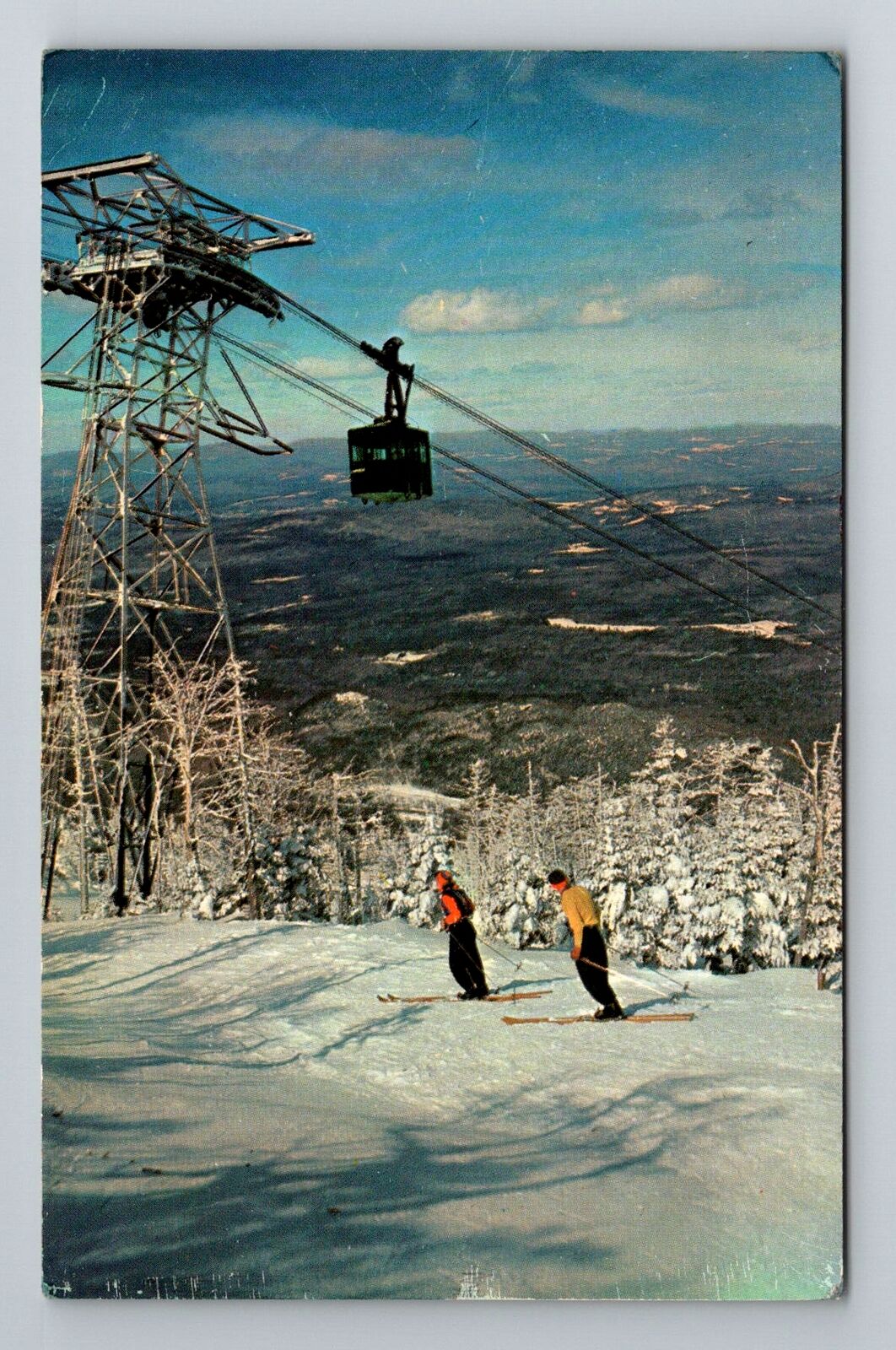 Franconia Notch NH-New Hampshire, Tramcar Skiers, Mountain, Vintage Postcard