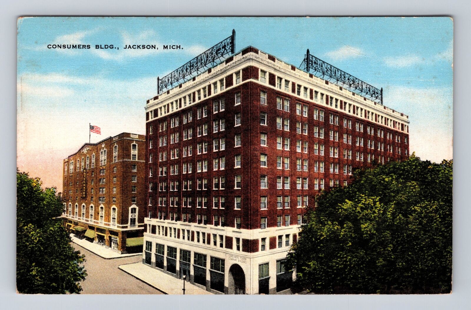 Jackson MI-Michigan, Consumers Building, Antique, Vintage Souvenir Postcard