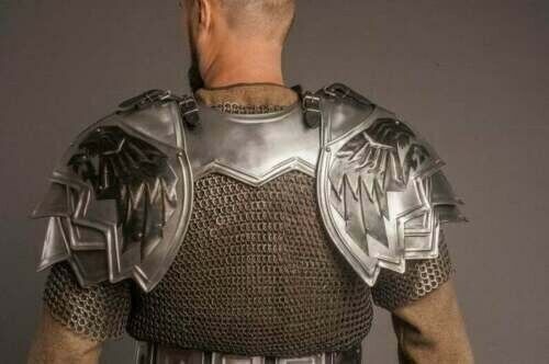 Medieval Larp Warrior Steel Thorin Dwarf Pair Of Pauldrons With Gorget Shoulder