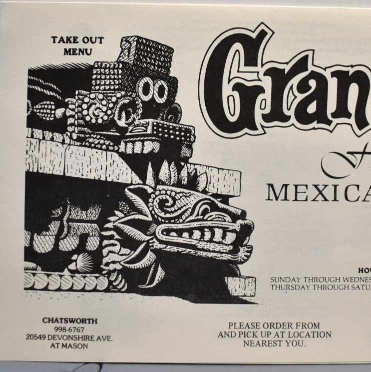 1980s Granada Mexican Restaurant Menu Devonshire Chatsworth Victory Blvd Burbank