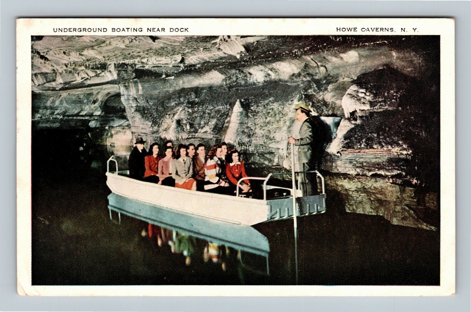 Howe Caverns, Underground Lake Boating, Antique, New York Vintage Postcard
