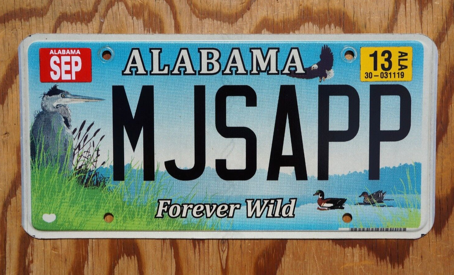 2013 Alabama FOREVER WILD License Plate Vanity Colorful Wildlife Ducks Eagle