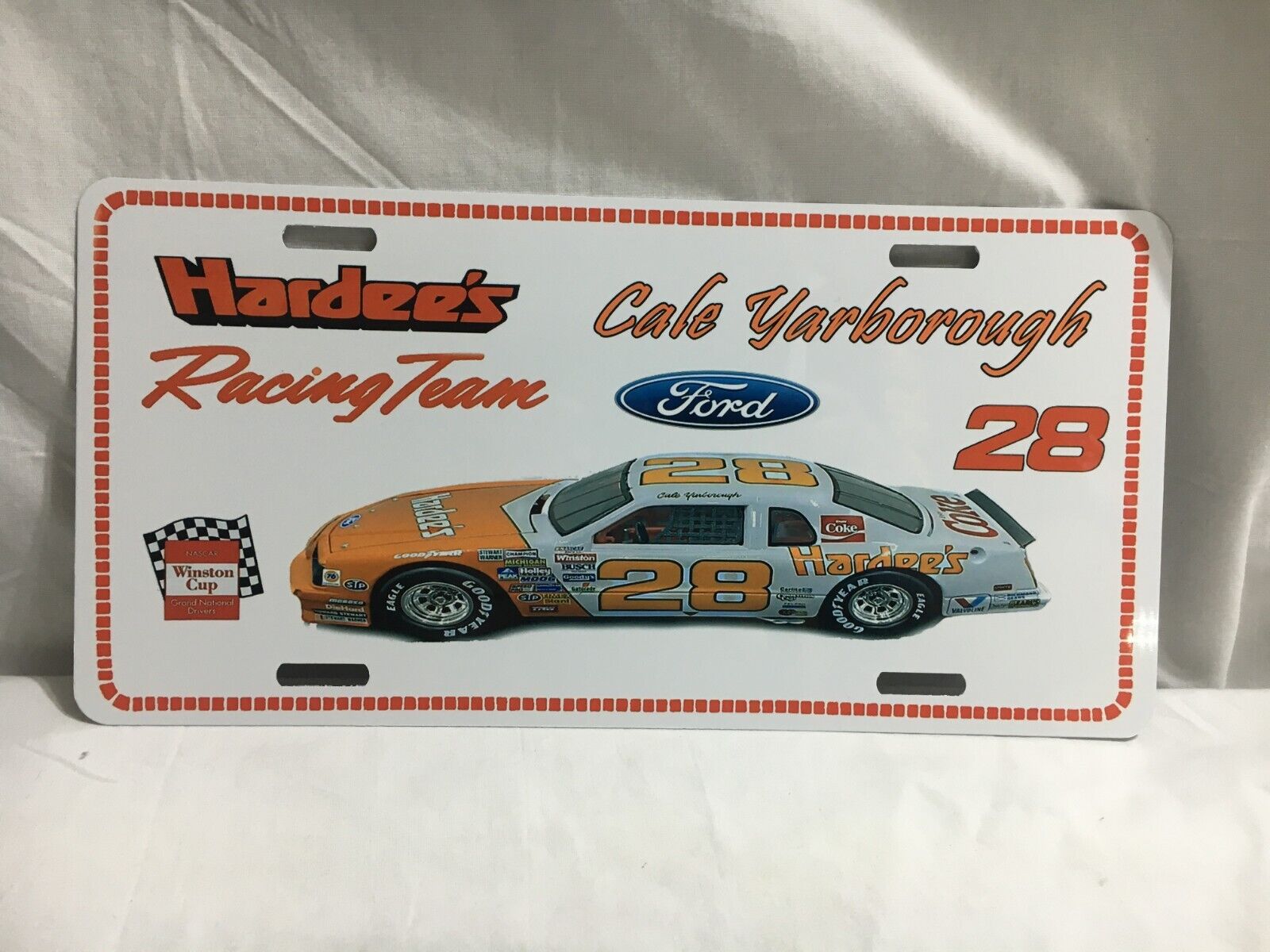 RETRO hardees Racing Team CALE YARBOROUGH License Plate 28 ford 1980s 