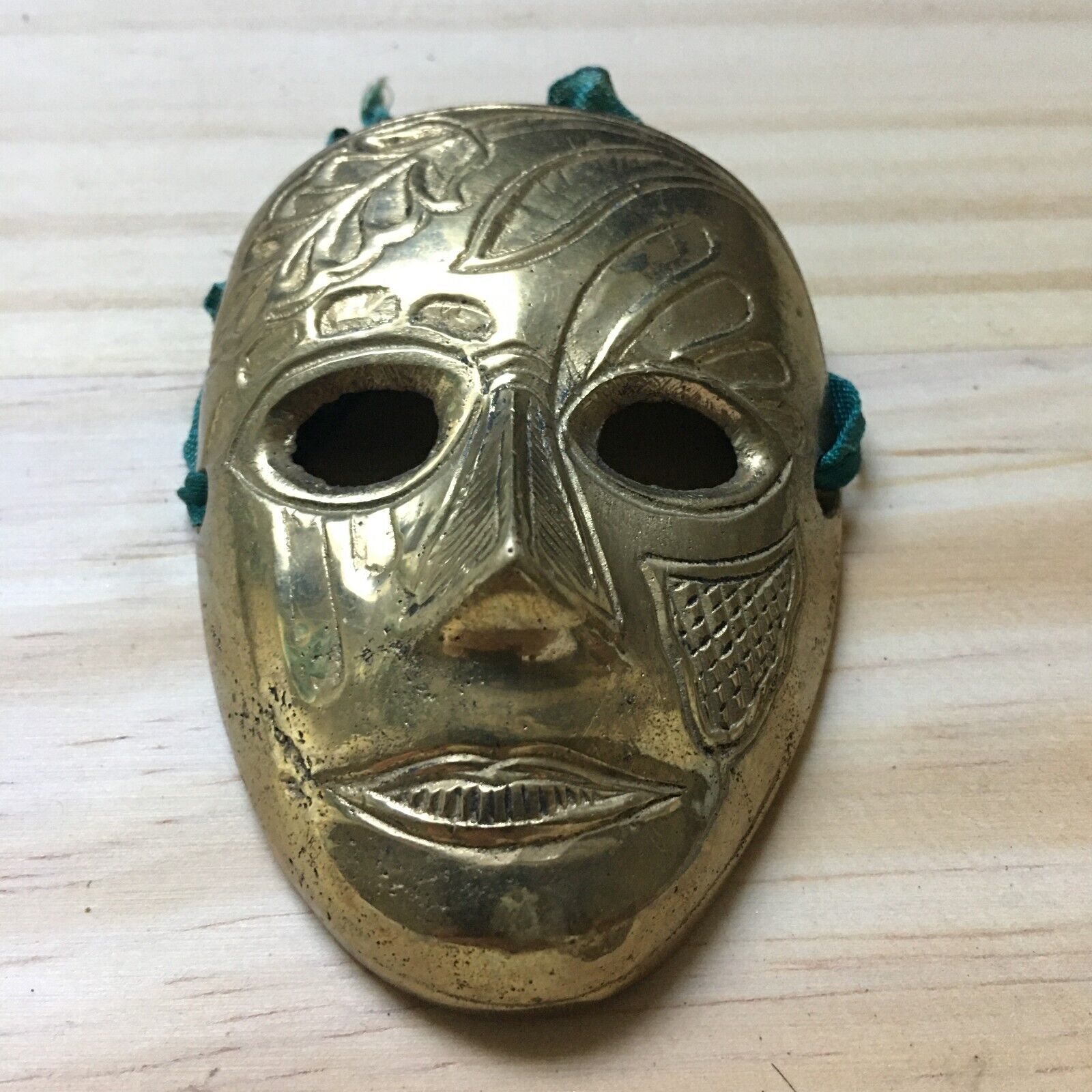 Vintage Miniature Solid Brass Face Mask Made in India 3\