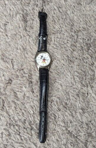 Vintage 1990s Disney Time Works Mickey Mouse Quartz Wrist Watch Stainless Steel 