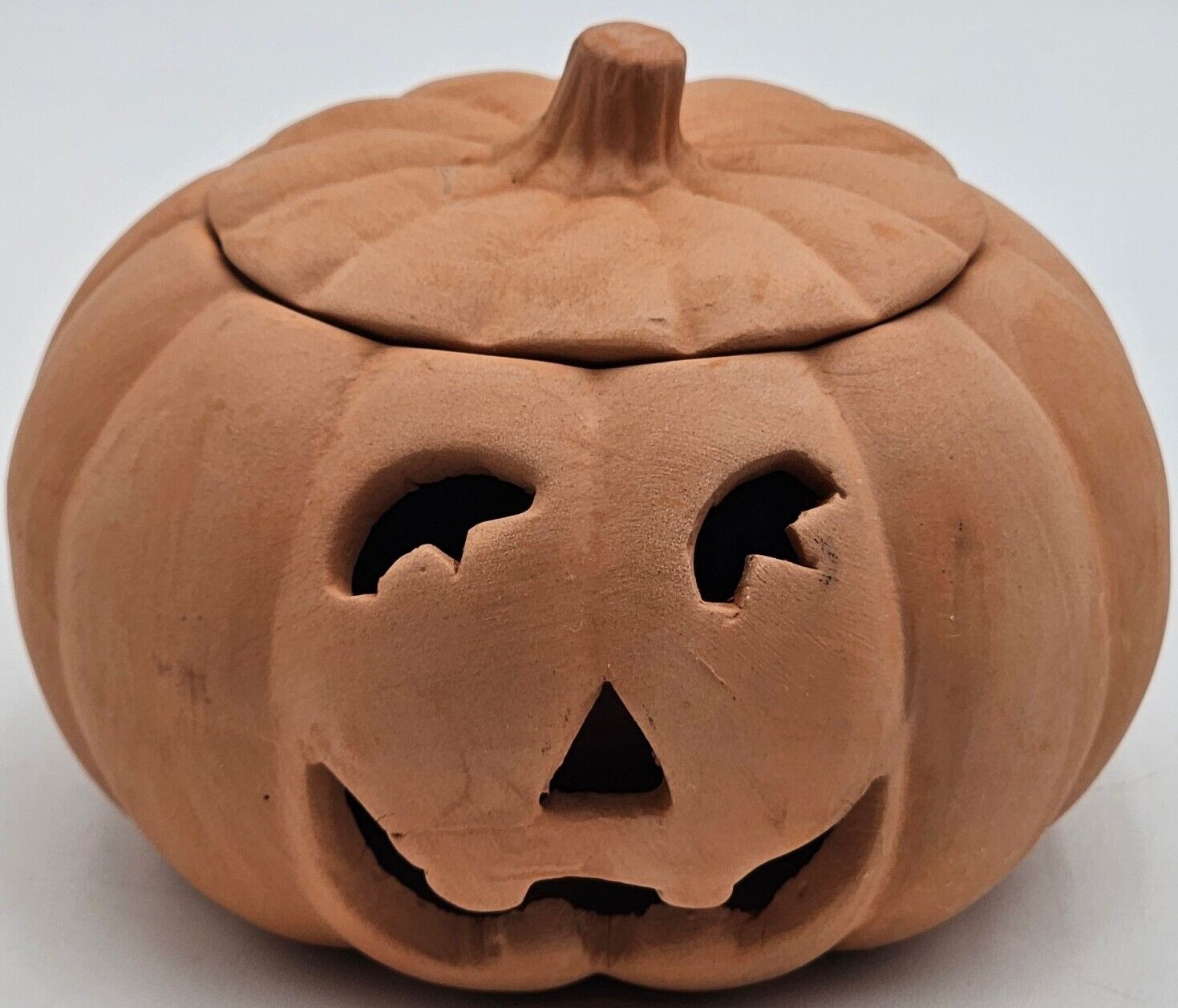 Vintage Enesco Terracotta Clay JACK O LANTERN Pumpkin Halloween Face