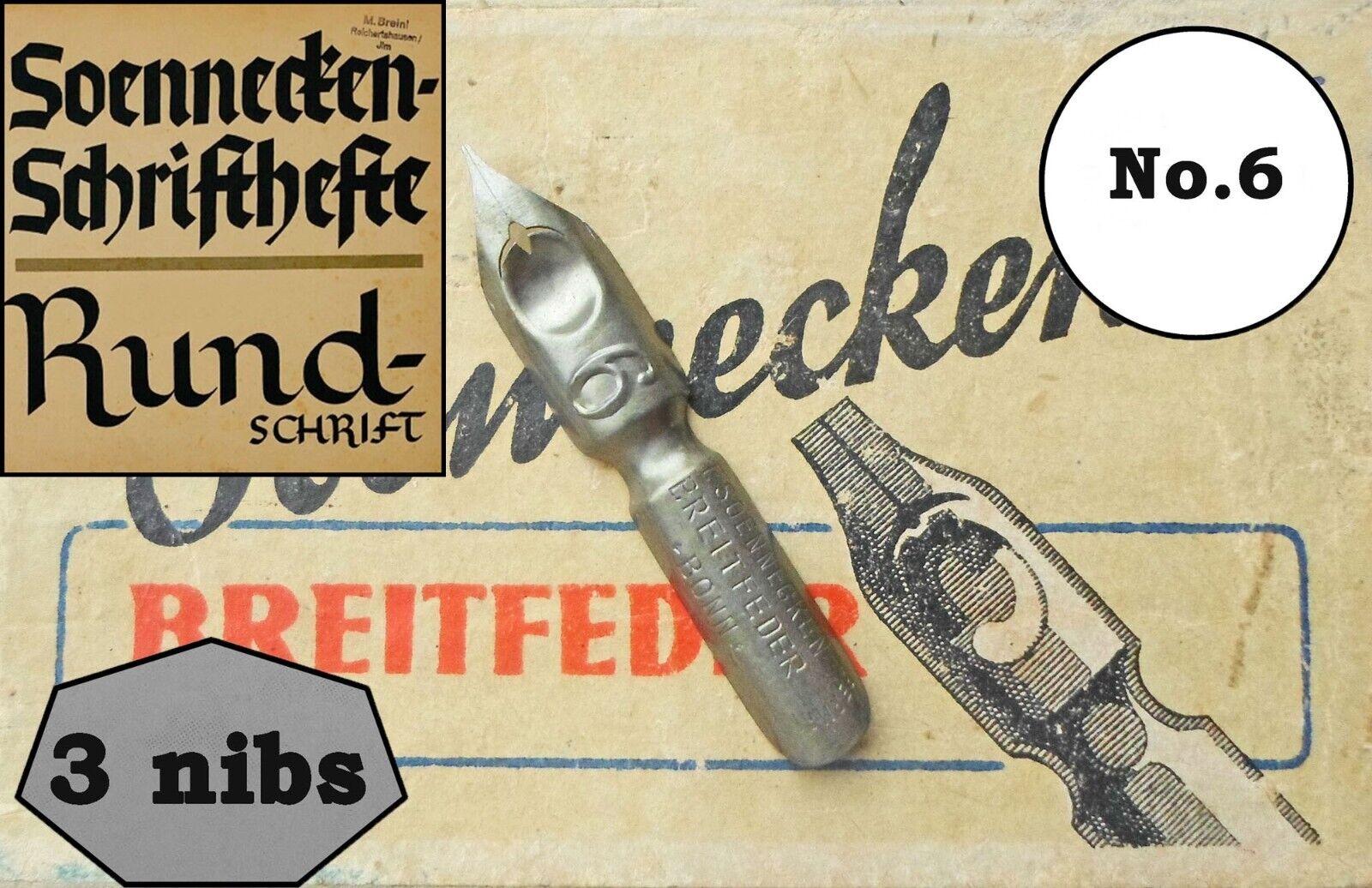 3 vintage Soennecken Breitfeder no.6 nibs