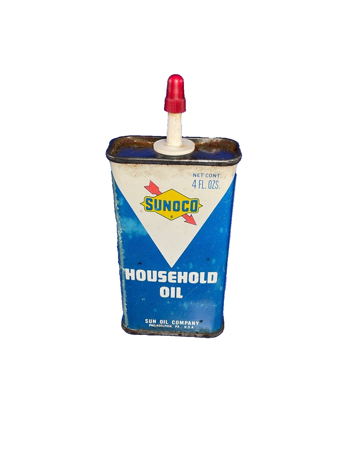 Vintage, Sunoco Household Oil, 4 oz. Tin Can w/ Plastic Top, 1/4 Full