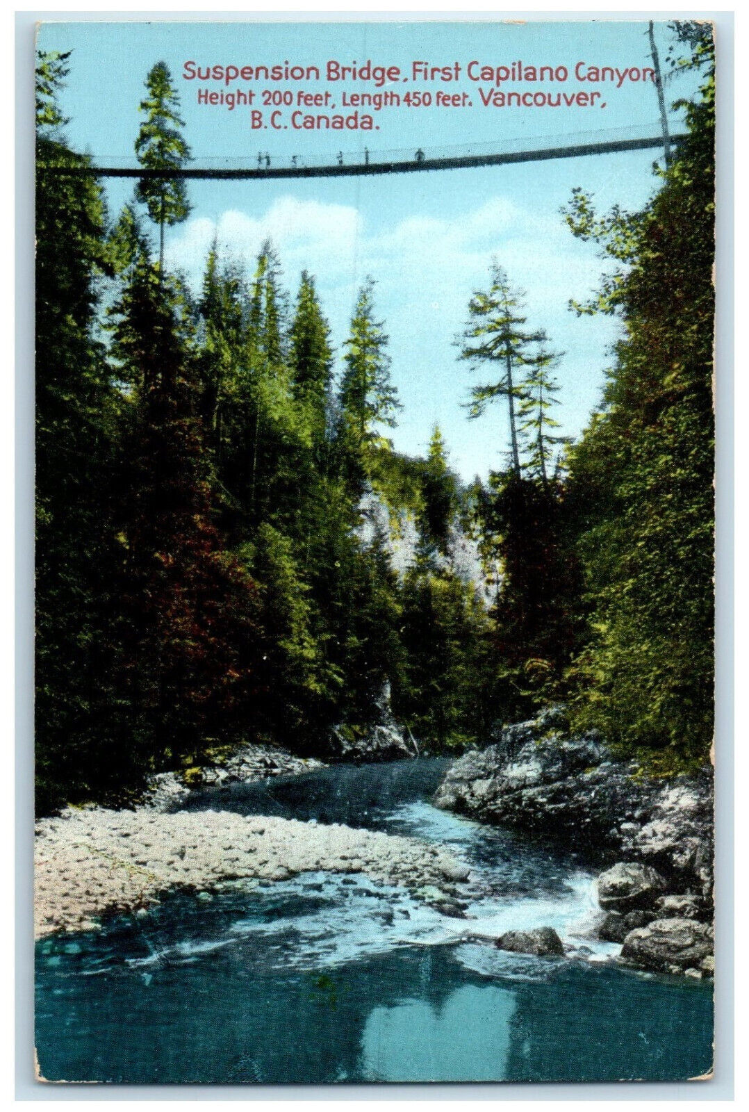 c1910 Suspension Bridge First Capilano Canyon Vancouver BC Canada Postcard