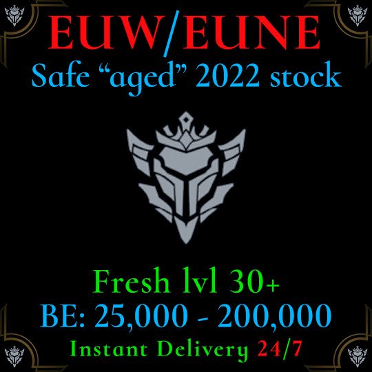 EUW EUNE Fresh Smurf LoL Acc League of Legends Unranked 30 lvl Aged Safe 40k 50k