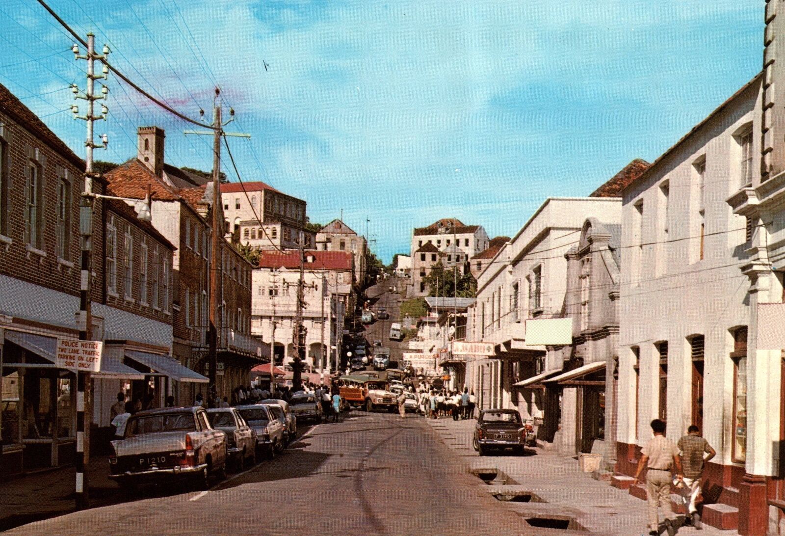 VINTAGE CONTINENTAL SIZE POSTCARD LATE 1960s MARKET HILL ST. GEORGE\'S GRENADA