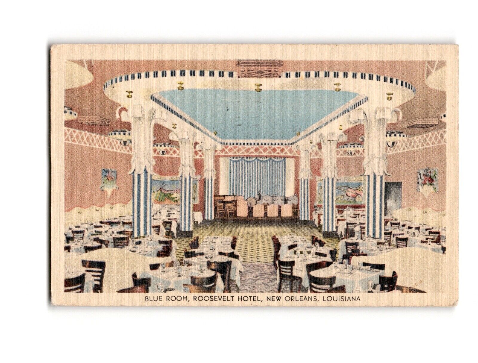 Roosevelt Hotel Blue Room, New Orleans - Vintage Postcard, Sent in 1943