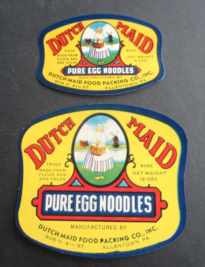 2 Old Vintage 1930\'s - DUTCH MAID - Pure Egg Noodles - LABELS - Allentown PA.