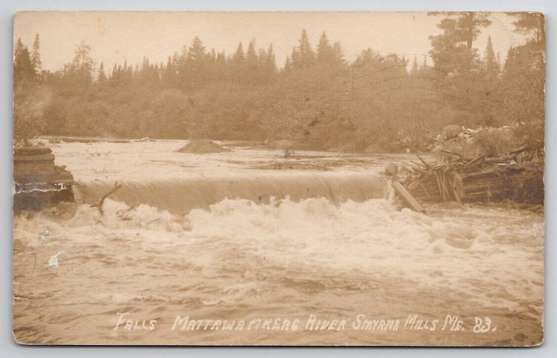 Smyrna Mills ME Falls Mattawamkeag Falls Near River 1912 Real Photo Postcard C44