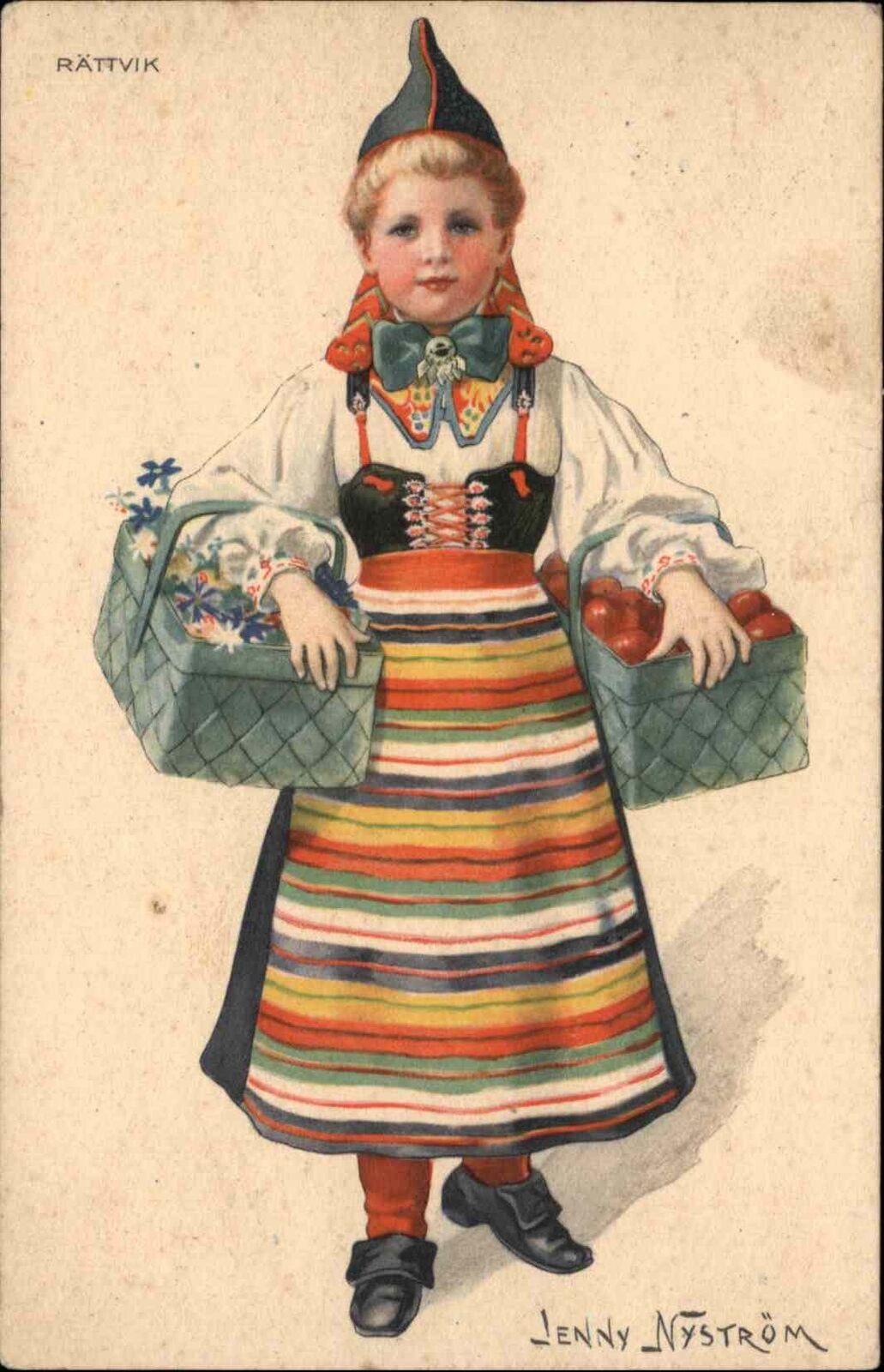 Jenny Nystrom Rattvik Sweden Little Girl Ethnic Costume Vintage Postcard