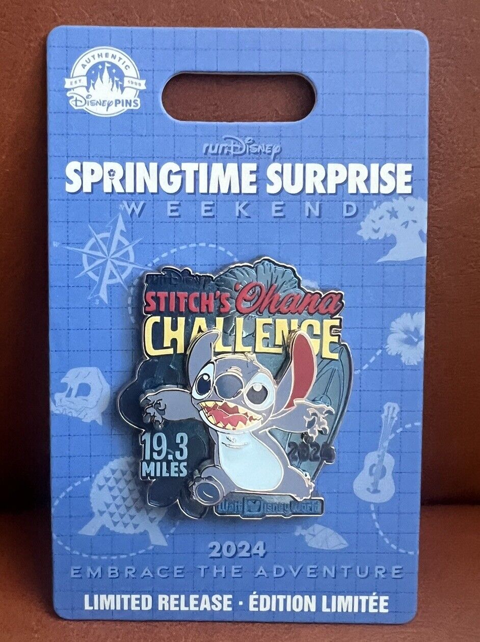 2024 Walt Disney World RunDisney Springtime Surprise Stitch Logo Challenge Pin.