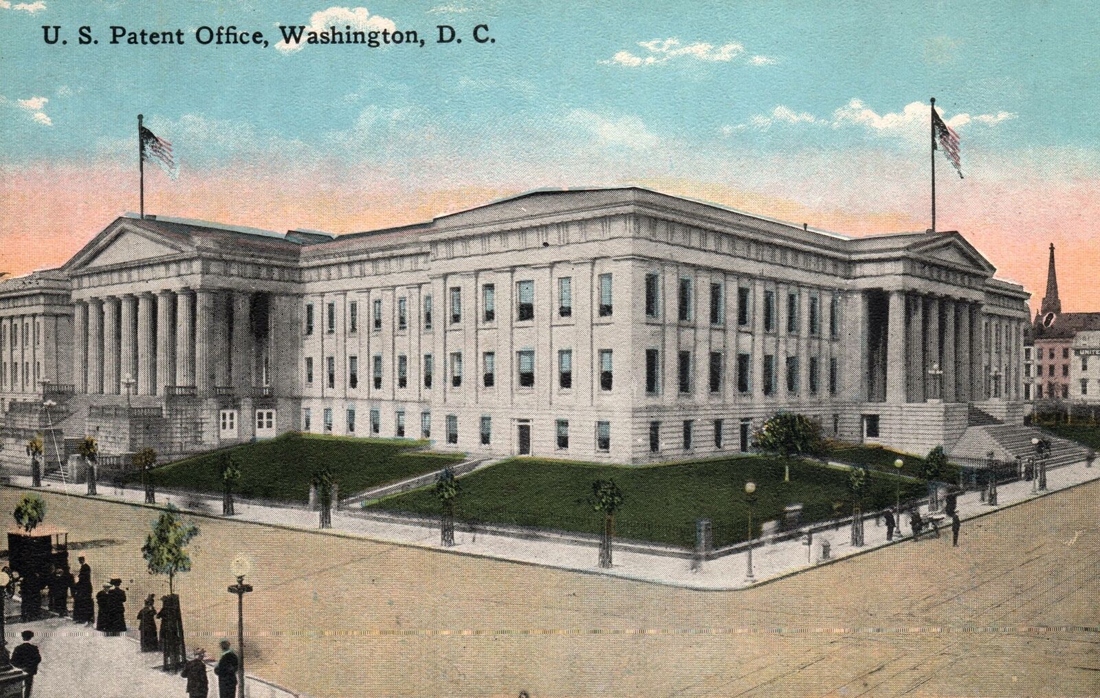 VINTAGE POSTCARD STREET SCENE U.S. PATENTS OFFICE WASHINGTON D.C. c. 1910