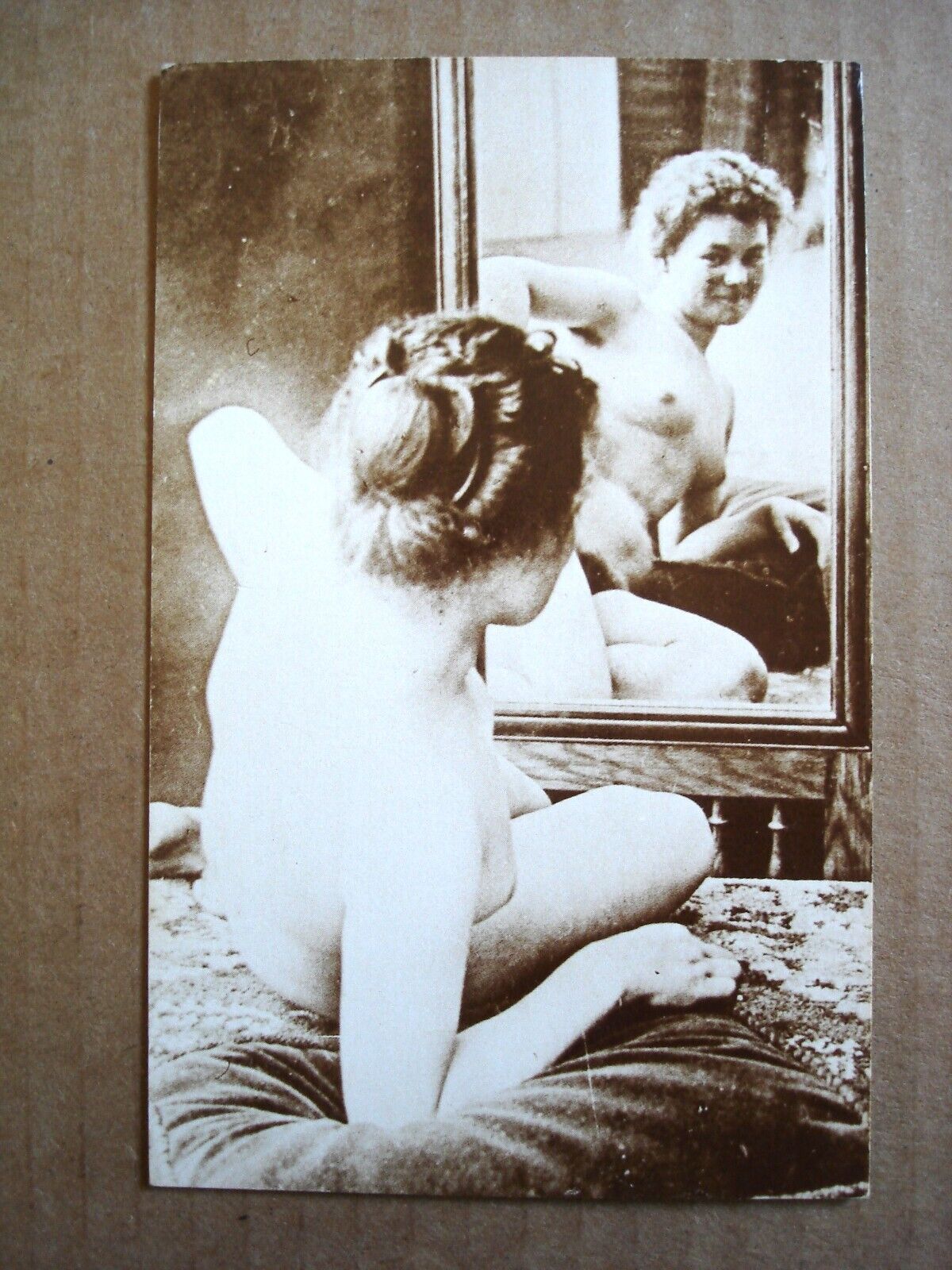 French Black & White risque/nude postcard 1930\'s or 1940\'s Carte Postale, Mirror