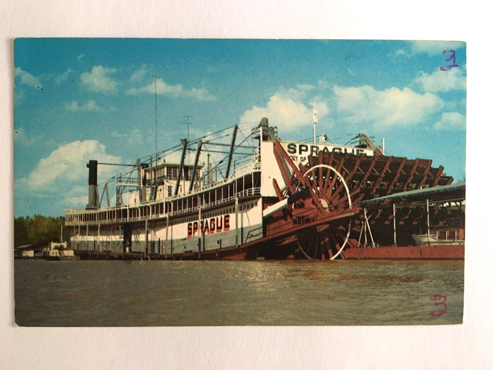 Old Vintage Postcard SPRAGUE Showboat Stern Wheel Paddleboat