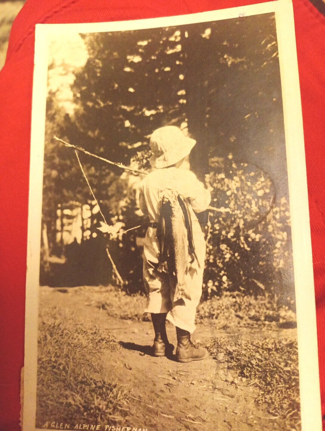 Glen Alpine rppc Little boy going home with his fishing catch postcard a45