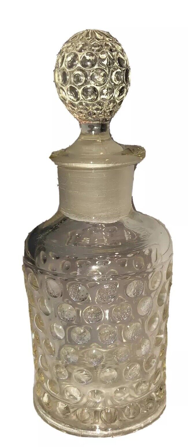 Adorable Vintage Clear Glass Cruet Bottle W/ Stopper HobNail