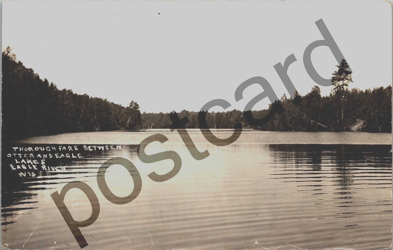 1923 Thoroughfare Between OTTER & EAGLE LAKES Eagle River WI RPPC postcard jj282