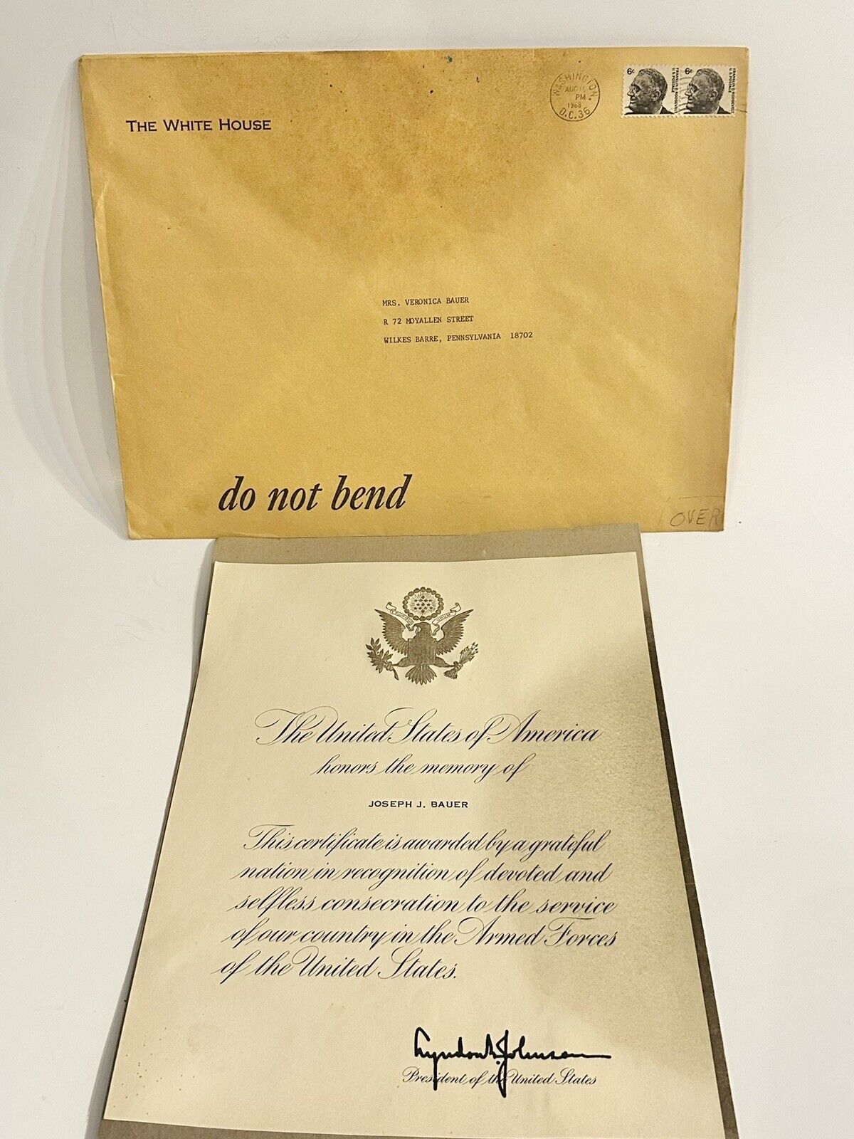 Lyndon B Johnson Official Letter  From The White Hosue With Original Envelope