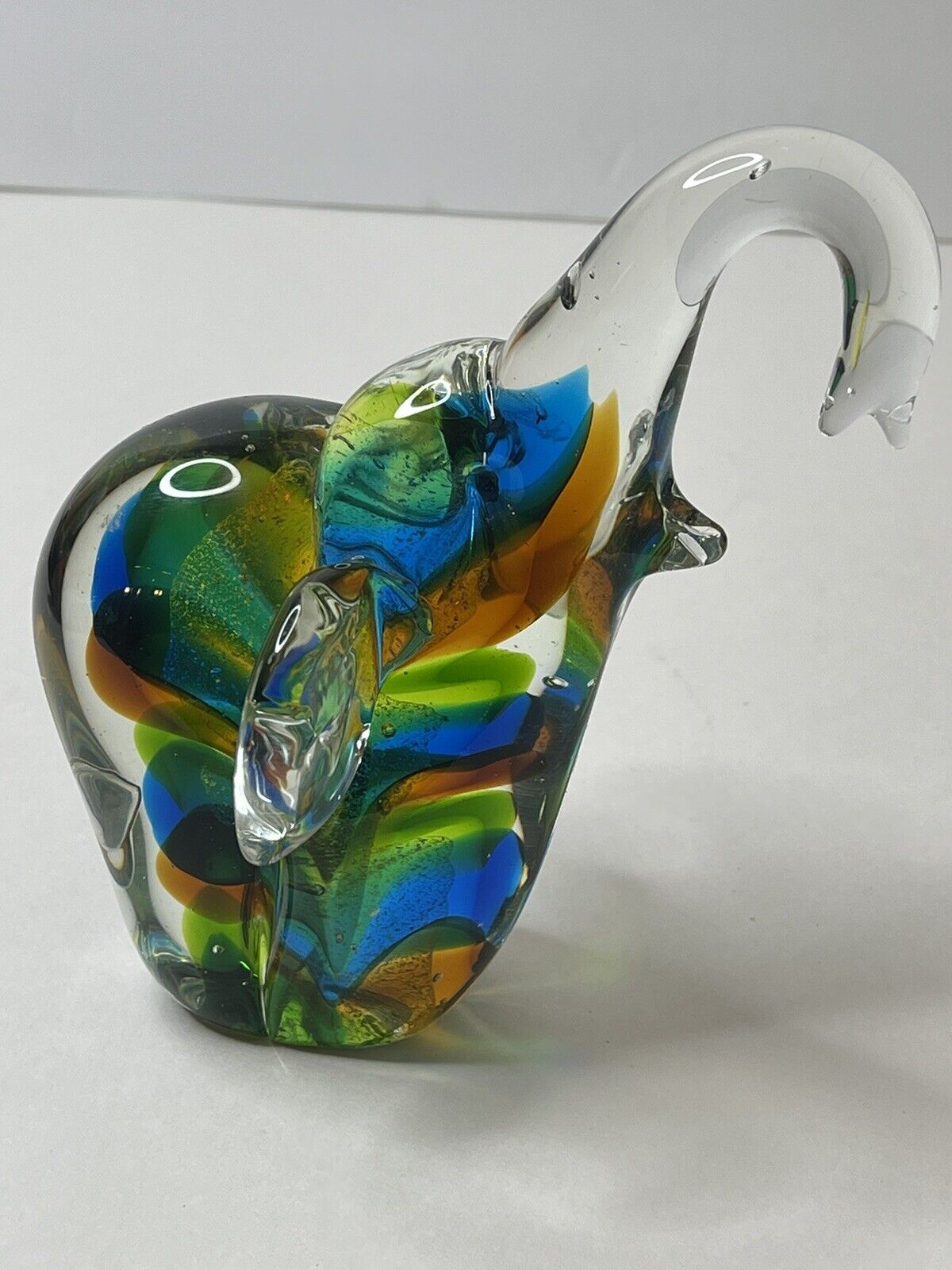 Elephant figurine 6 “ GCA Art Glass Multicolor Glass