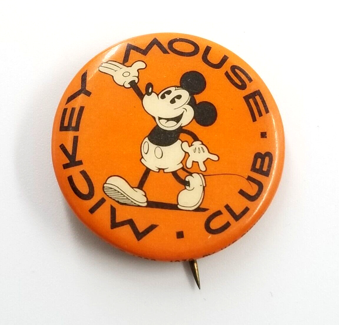 VTG Disney 1928-1930 Mickey Mouse Club Pinback Button Pin Orange Black White