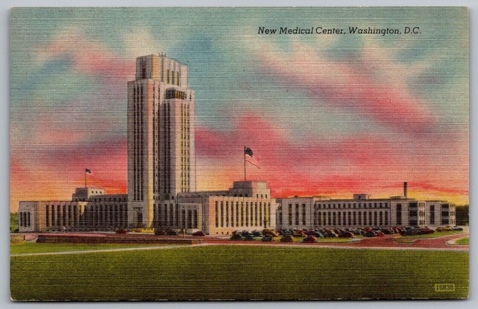 New Medical Center Washington American Flag Linen UNP Postcard