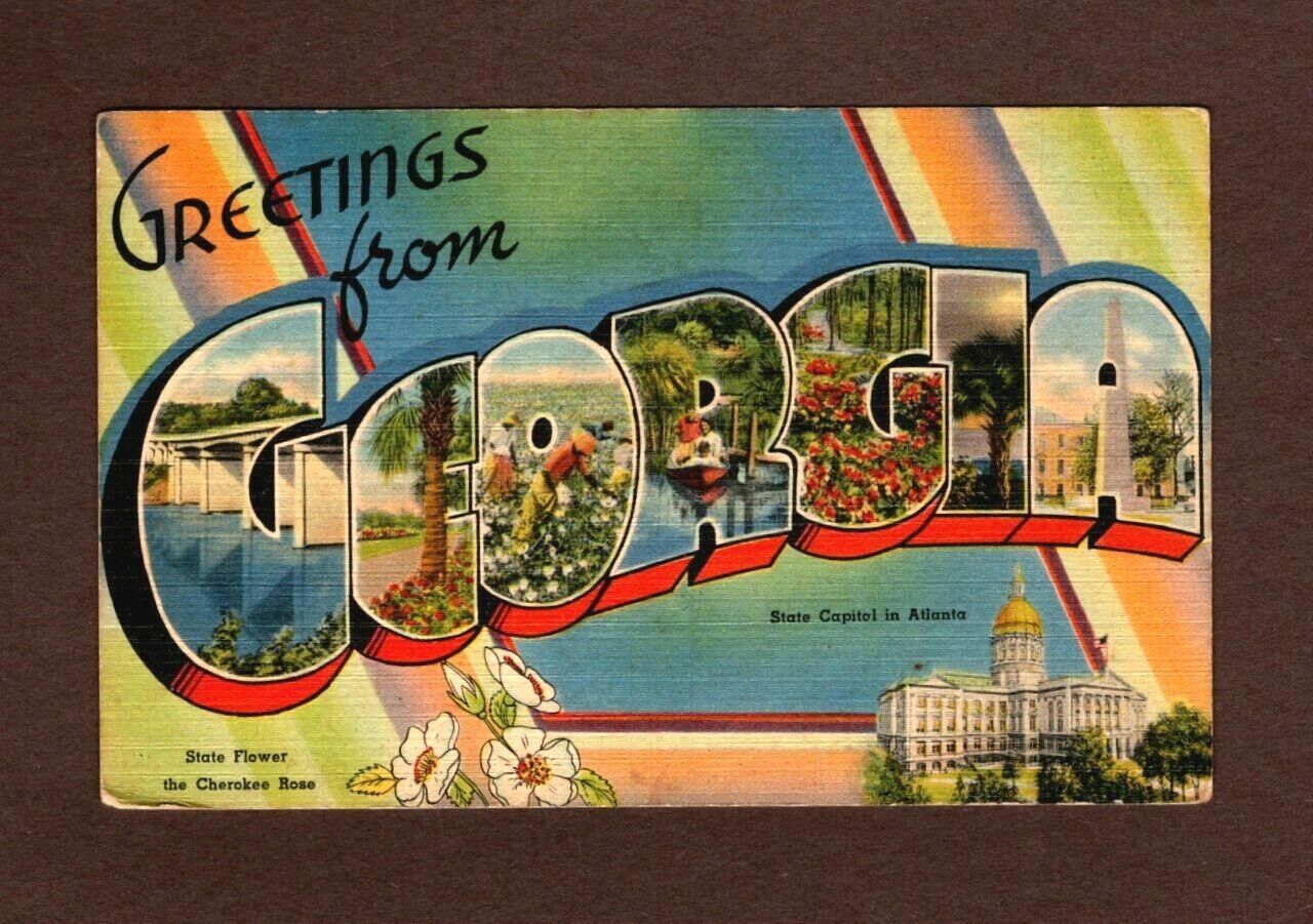 Greetings From Georgia Large Letter Linen Postcard